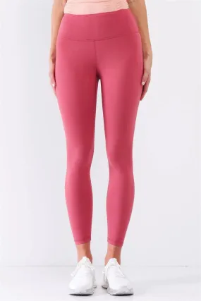 Coral Pink Mid-Rise Inner Waist Pocket Detail Tight Fit Soft Yoga & Work Out Legging Pants /1-2-2-1