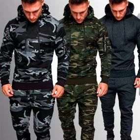 Mens Camouflage Tracksuit | Two-Piece Set with Sports Hoodie & Pants