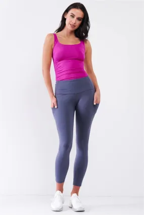 Violet Blue High Waist Thigh Pocket Detail Tight Fit Soft Yoga & Work Out Legging Pants /1-2-2-1