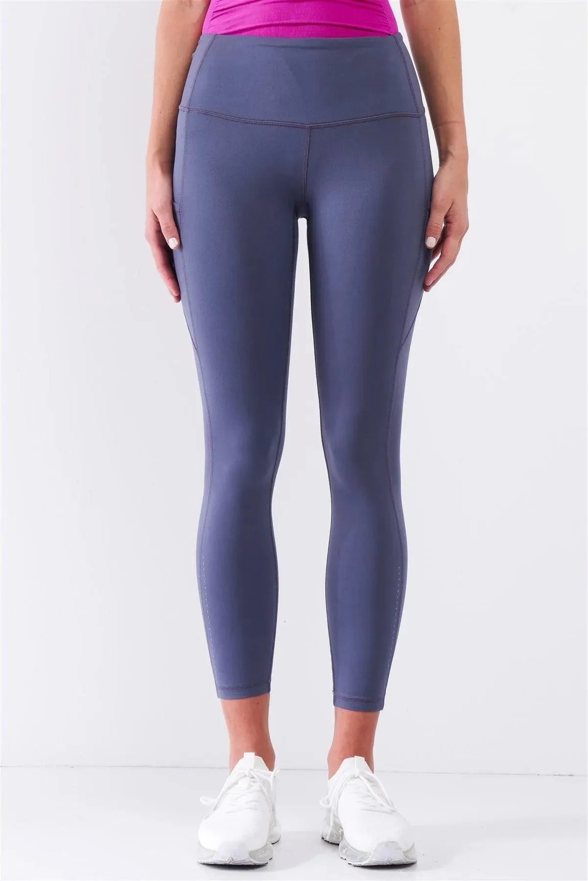 Violet Blue High Waist Thigh Pocket Detail Tight Fit Soft Yoga & Work Out Legging Pants /1-2-2-1