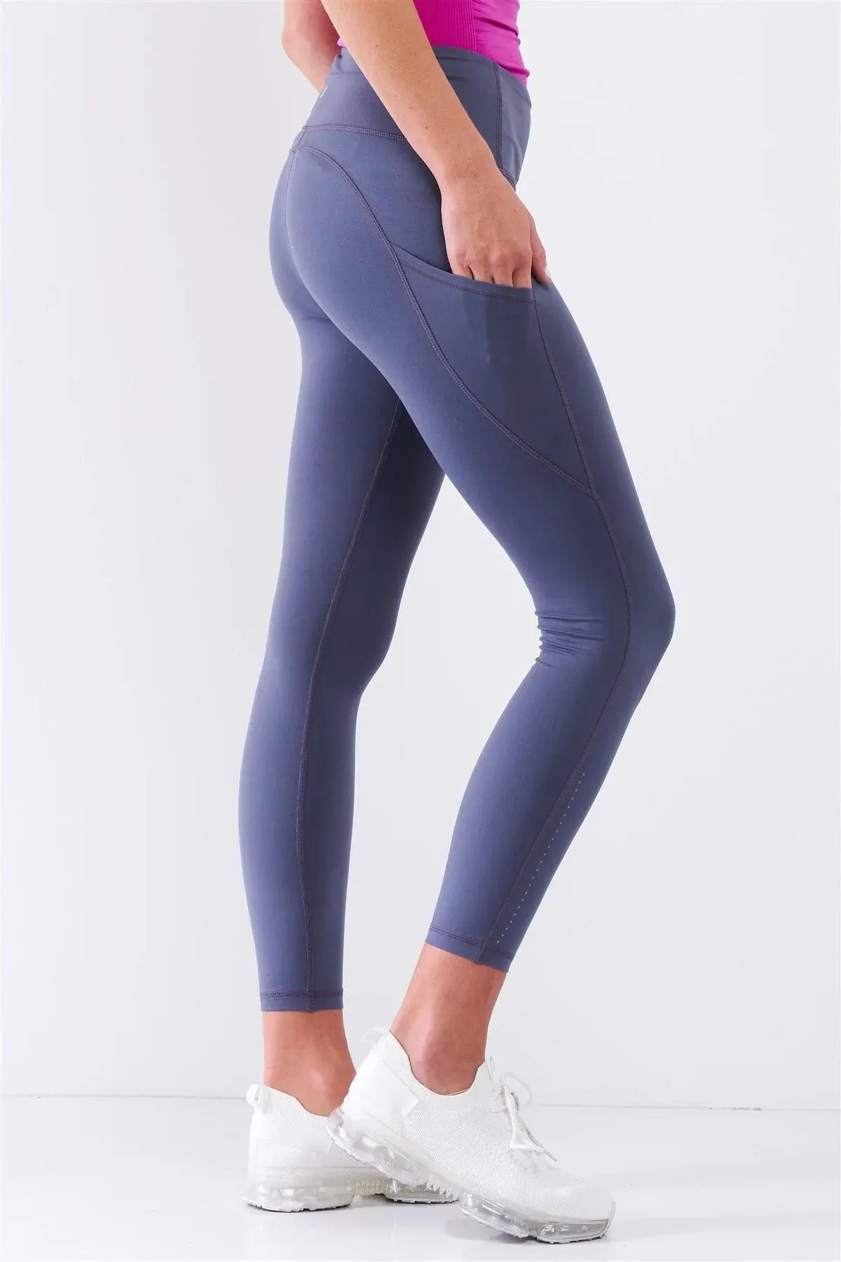Violet Blue High Waist Thigh Pocket Detail Tight Fit Soft Yoga & Work Out Legging Pants /1-2-2-1
